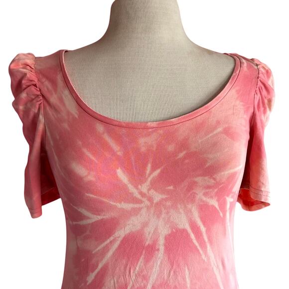 Womens Top Size Medium Pink Reworked Hippie Puff Sleeve Tie Dye Girly Festival - Picture 2 of 7